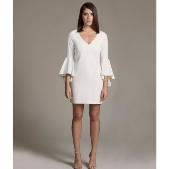 short white dress with bell sleeves